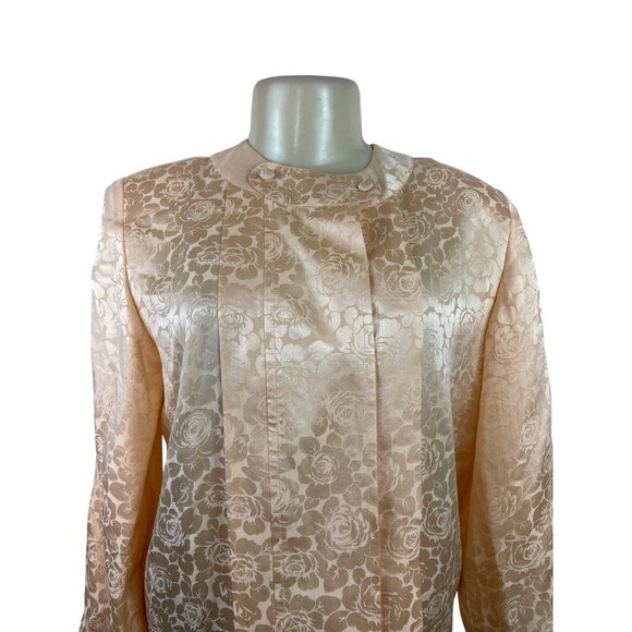 Vtg Michael's Women’s Peach Floral Satin Blouse Button Accents Long Sleeves - Picture 4 of 8